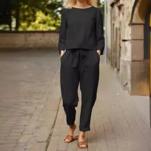Casual damespak met strikceintuur en elegante pasvorm – LUMA SOFT - Glamorix