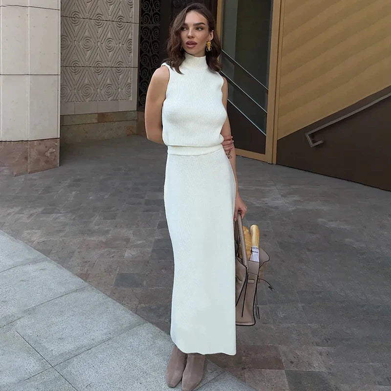 Mouwloze dames top en maxi rok set – SoléaSet - Glamorix