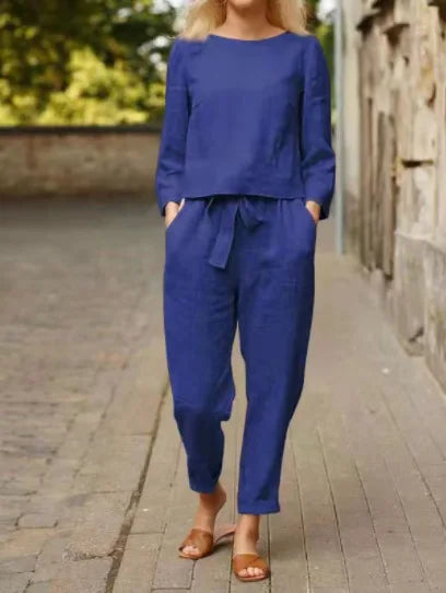 Casual damespak met strikceintuur en elegante pasvorm – LUMA SOFT - Glamorix