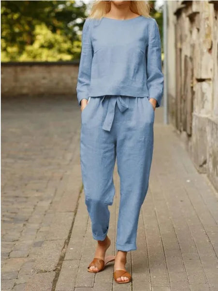 Casual damespak met strikceintuur en elegante pasvorm – LUMA SOFT - Glamorix