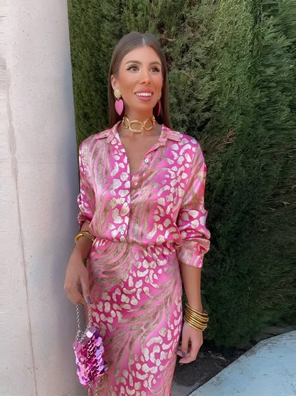 Luxe dames blouse- en rokset met knoopdetail – GWELIA - Glamorix