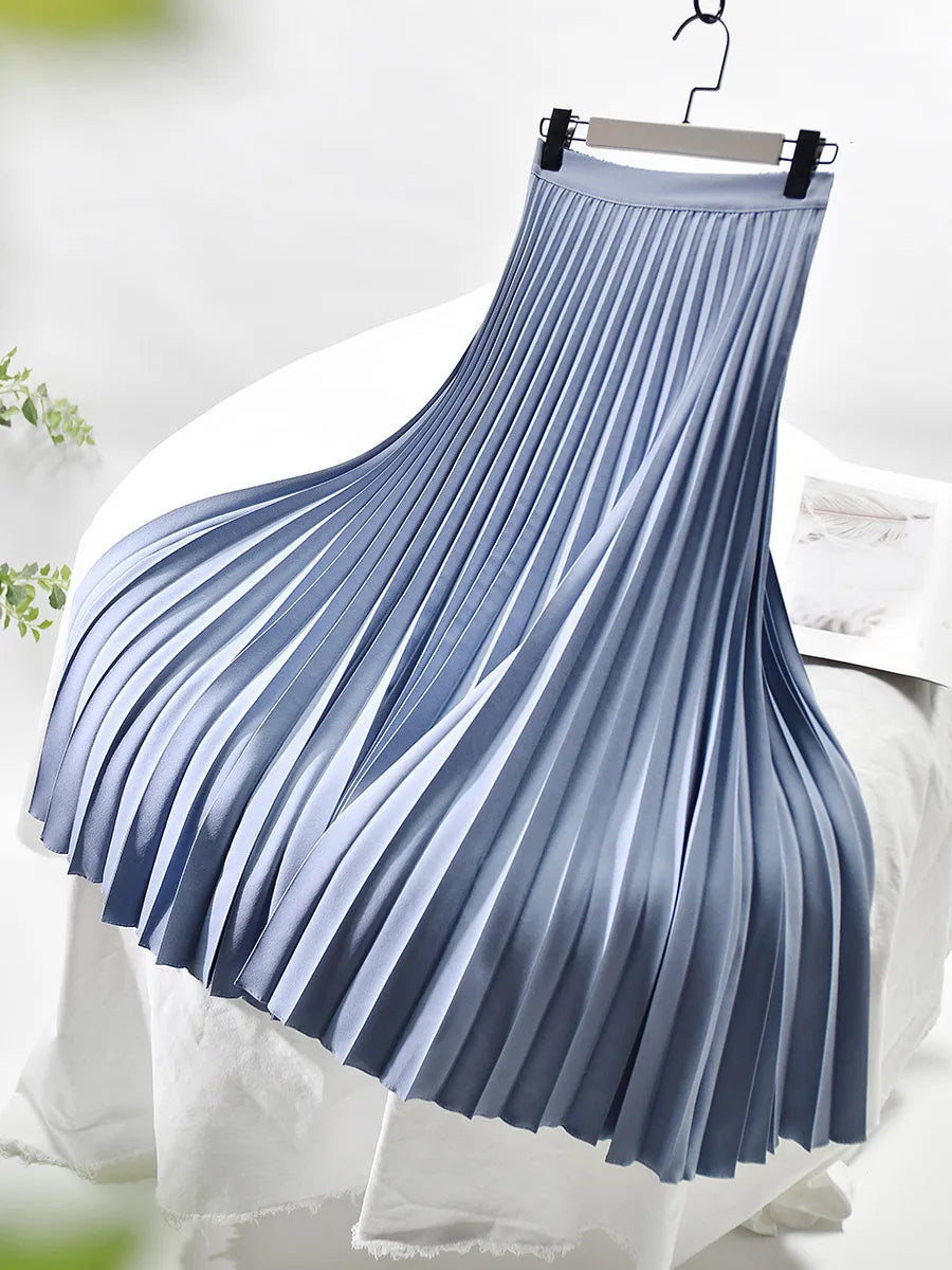 Geplisseerde dames midi-rok met elastische tailleband – MAELYN FLOW - Glamorix