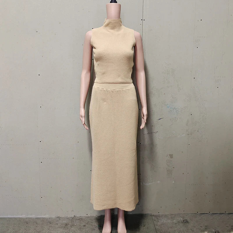 Mouwloze dames top en maxi rok set – SoléaSet - Glamorix