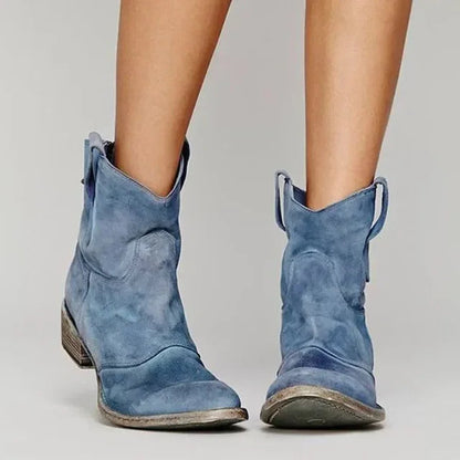 Vintage cowboy enkellaarsjes met borduurdetails en lage hak – Westerlyn Boot - Glamorix