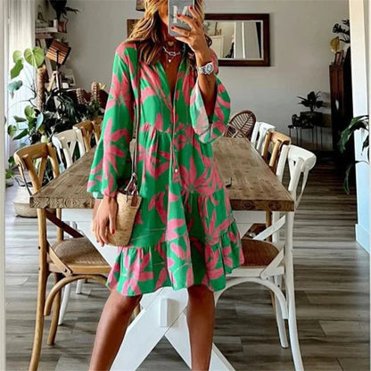 Vrouwen - Korte Zomerjurk - Losvallend Silhouet - Speelse Print - Zomergeluk - Glamorix