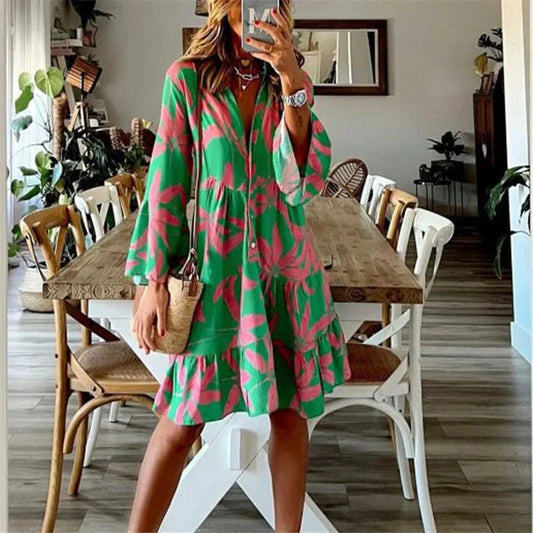 Vrouwen - Korte Zomerjurk - Losvallend Silhouet - Speelse Print - Zomergeluk - Glamorix