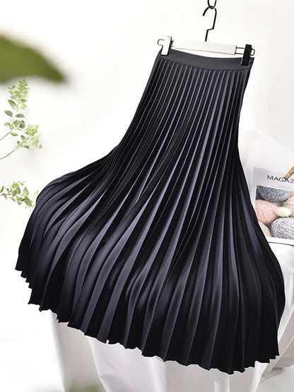 Geplisseerde dames midi-rok met elastische tailleband – MAELYN FLOW - Glamorix