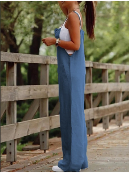 Losvallende damesjumpsuit met wijde pijpen en verstelbare schouderbanden – LINA FLOWSUIT - Glamorix