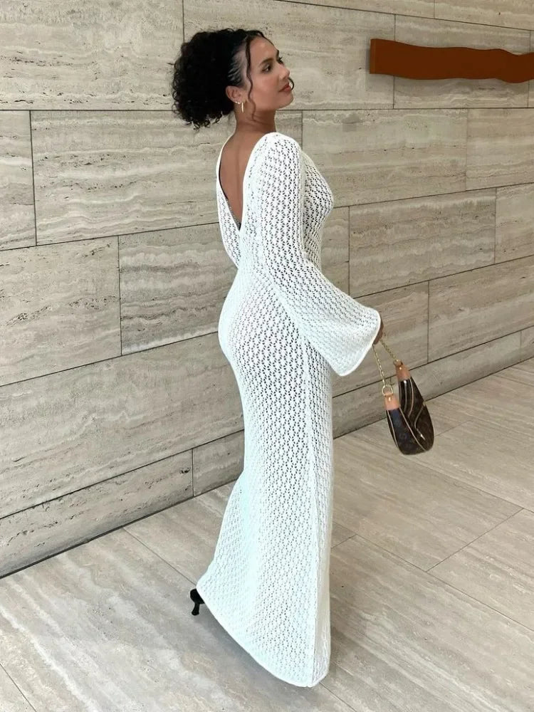 Gehaakte maxi damesjurk met keyhole halslijn – ZARAINE BREEZE - Glamorix