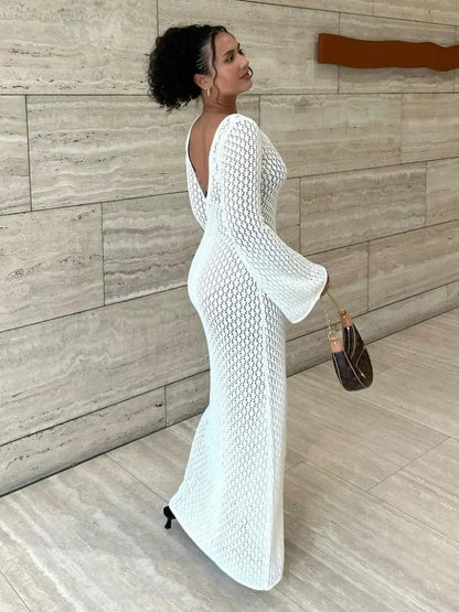 Gehaakte maxi damesjurk met keyhole halslijn – ZARAINE BREEZE - Glamorix