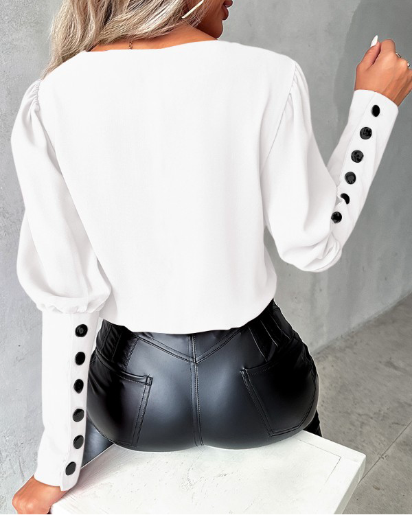 ELISE - Damesblouse met Gigot Mouwen en Knoopjes