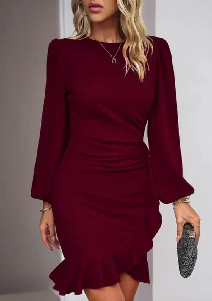 Elegante mini-jurk met lange mouwen en ruches voor dames – AMELIA