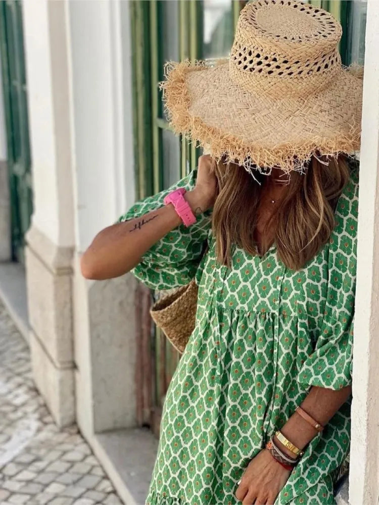 Luchtige maxi zomerjurk met diepe V-hals – AliraBreeze - Glamorix