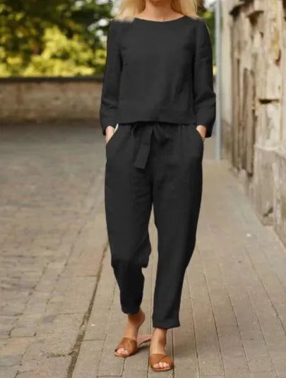 Casual damespak met strikceintuur en elegante pasvorm – LUMA SOFT - Glamorix