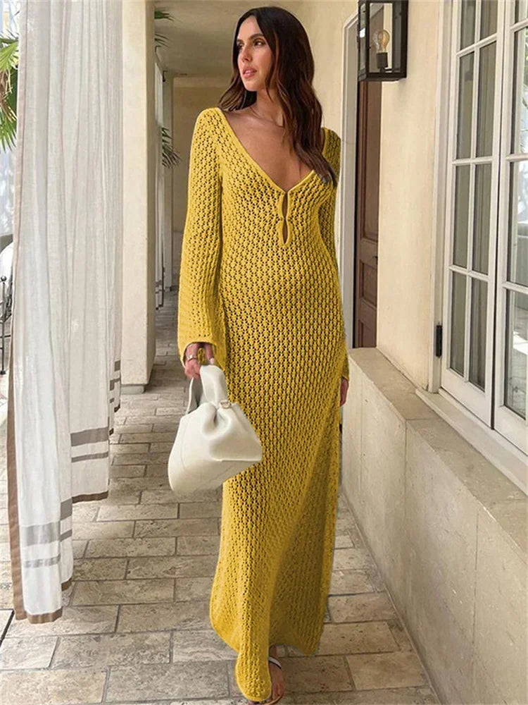 Gehaakte maxi damesjurk met keyhole halslijn – ZARAINE BREEZE - Glamorix
