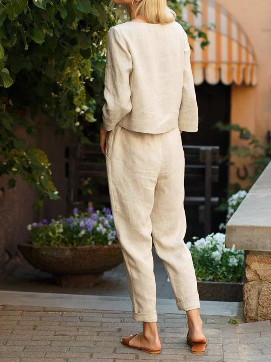Casual damespak met strikceintuur en elegante pasvorm – LUMA SOFT - Glamorix