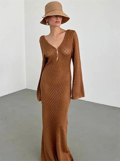 Gehaakte maxi damesjurk met keyhole halslijn – ZARAINE BREEZE - Glamorix