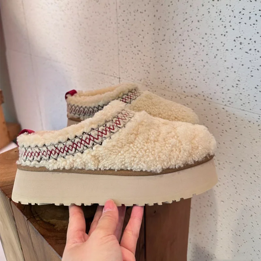 FAYE - Plateau pantoffels in imitatievacht met patroon voor dames