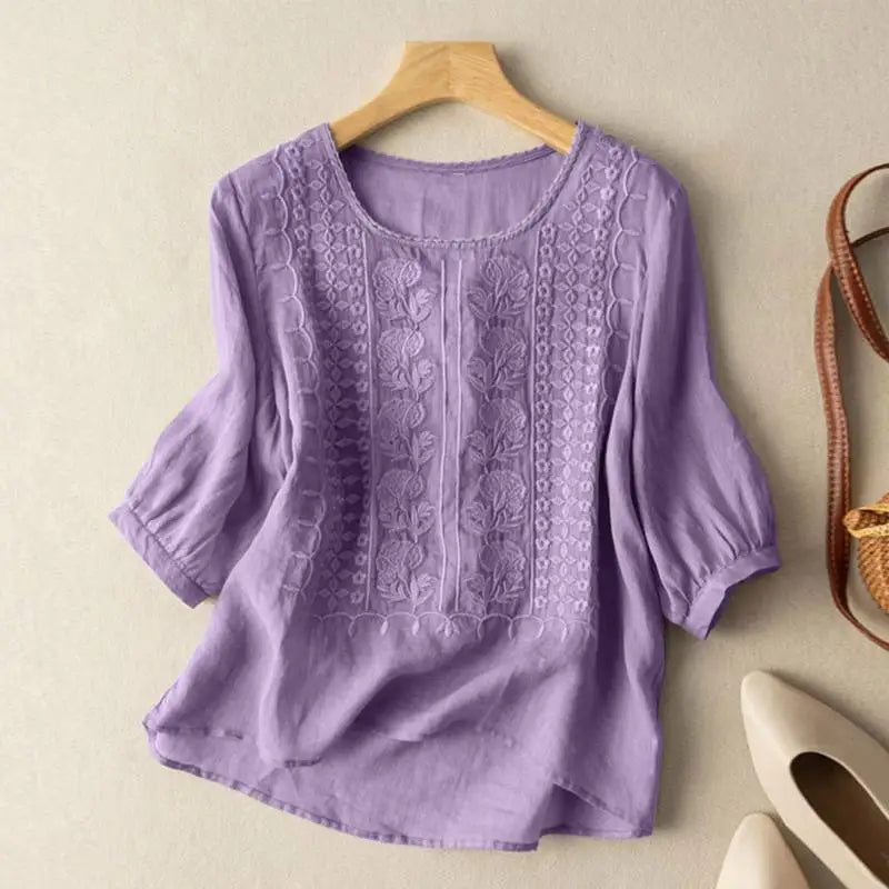 Geborduurde Relaxed Fit Blouse voor Dames – FLORIANA