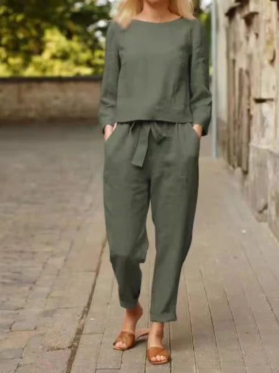 Casual damespak met strikceintuur en elegante pasvorm – LUMA SOFT - Glamorix
