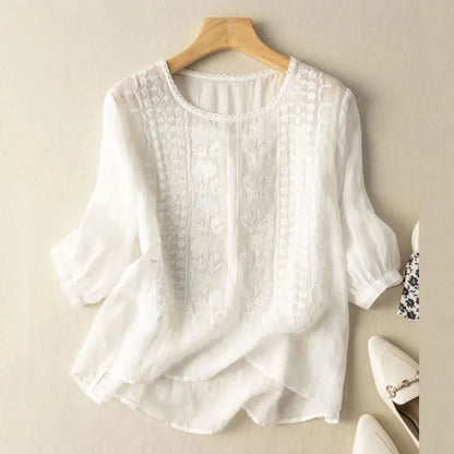 Geborduurde Relaxed Fit Blouse voor Dames – FLORIANA