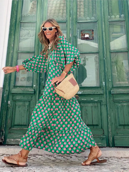 Luchtige maxi zomerjurk met diepe V-hals – AliraBreeze - Glamorix