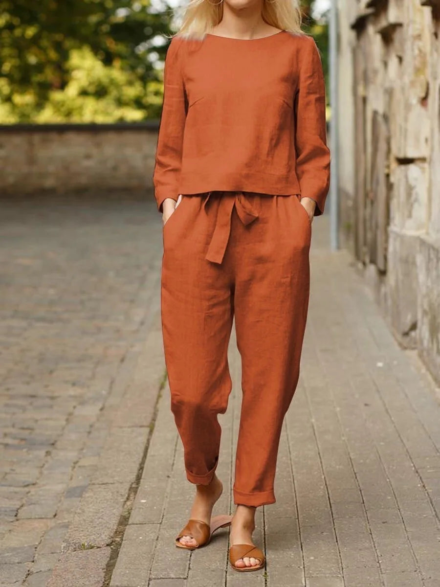 Casual damespak met strikceintuur en elegante pasvorm – LUMA SOFT - Glamorix