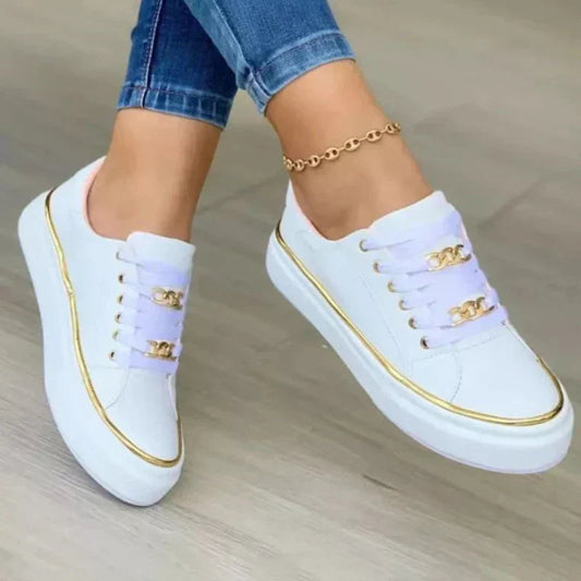 Trendy lage damessneakers met gouden details – LEXI GLOW - Glamorix