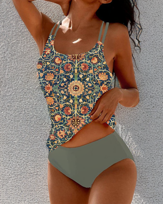 Dames - Tankini Met Dubbele Bandjes - Hoog Taille Broekje - Flatterend Silhouet - Speelse Zwemlook - Glamorix