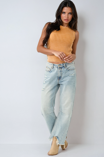 LIORA – Dames jeans met wide leg in lichtgewassen denim - Glamorix