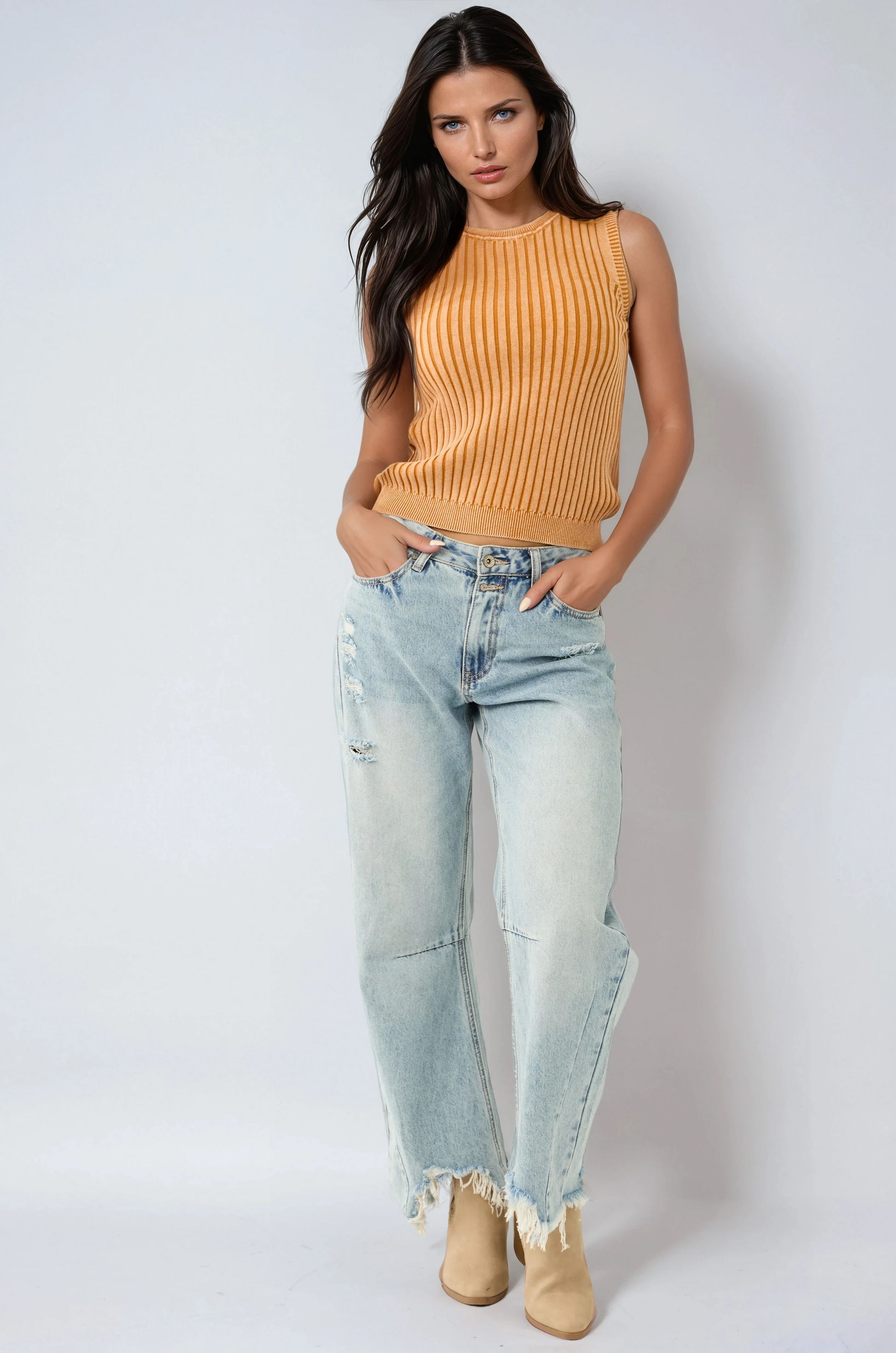 LIORA – Dames jeans met wide leg in lichtgewassen denim - Glamorix