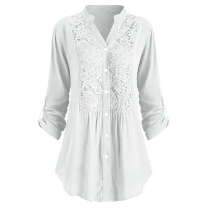 FELICIA - Geborduurde blouse met lange mouwen en knoopsluiting
