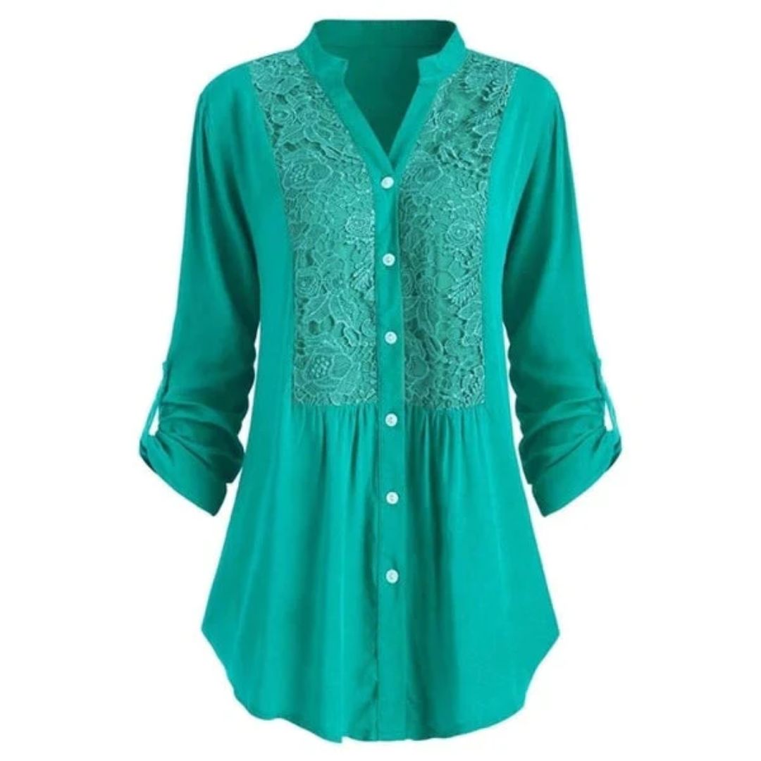 FELICIA - Geborduurde blouse met lange mouwen en knoopsluiting