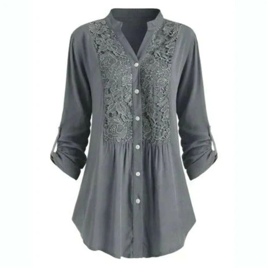FELICIA - Geborduurde blouse met lange mouwen en knoopsluiting