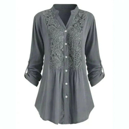 FELICIA - Geborduurde blouse met lange mouwen en knoopsluiting