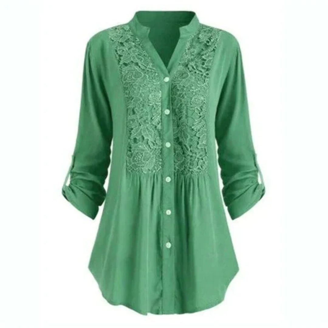 FELICIA - Geborduurde blouse met lange mouwen en knoopsluiting