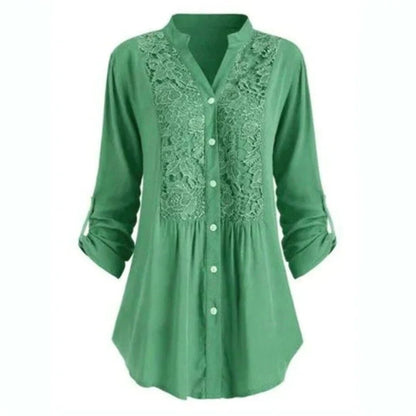 FELICIA - Geborduurde blouse met lange mouwen en knoopsluiting