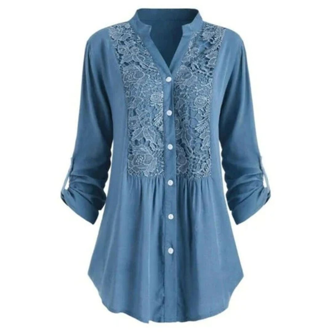 FELICIA - Geborduurde blouse met lange mouwen en knoopsluiting