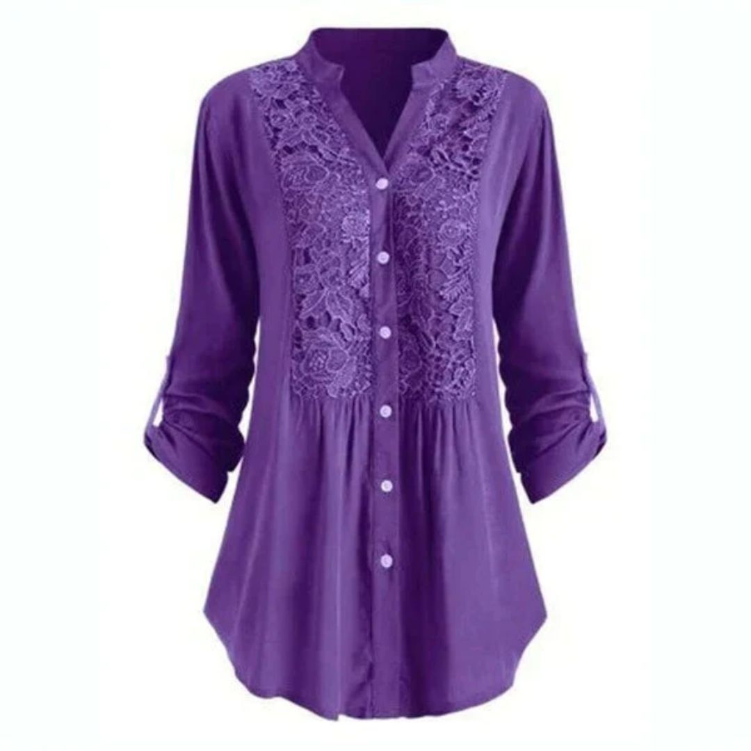 FELICIA - Geborduurde blouse met lange mouwen en knoopsluiting