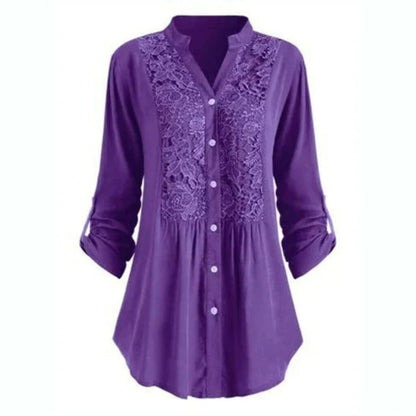 FELICIA - Geborduurde blouse met lange mouwen en knoopsluiting