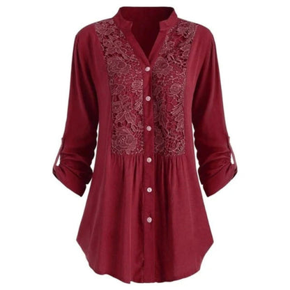 FELICIA - Geborduurde blouse met lange mouwen en knoopsluiting