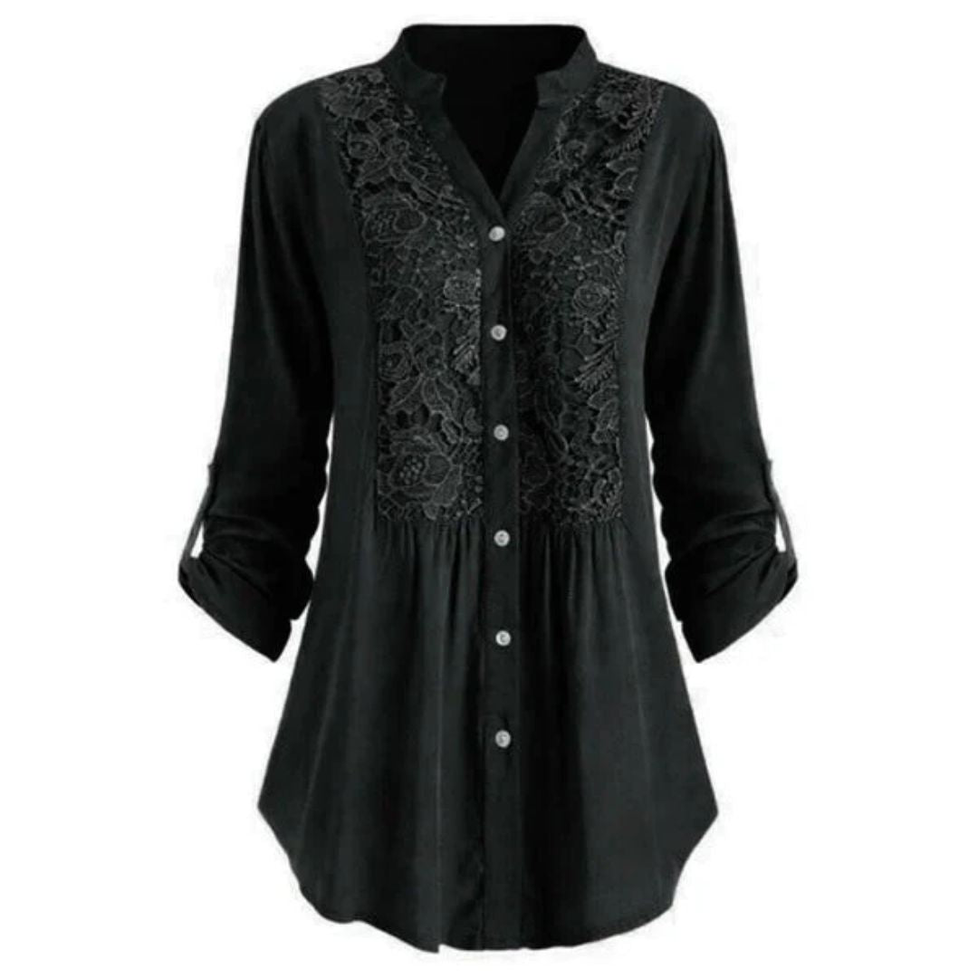 FELICIA - Geborduurde blouse met lange mouwen en knoopsluiting