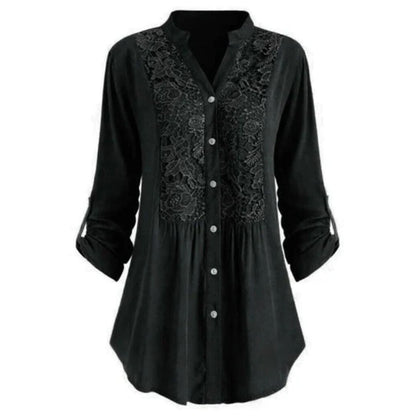FELICIA - Geborduurde blouse met lange mouwen en knoopsluiting