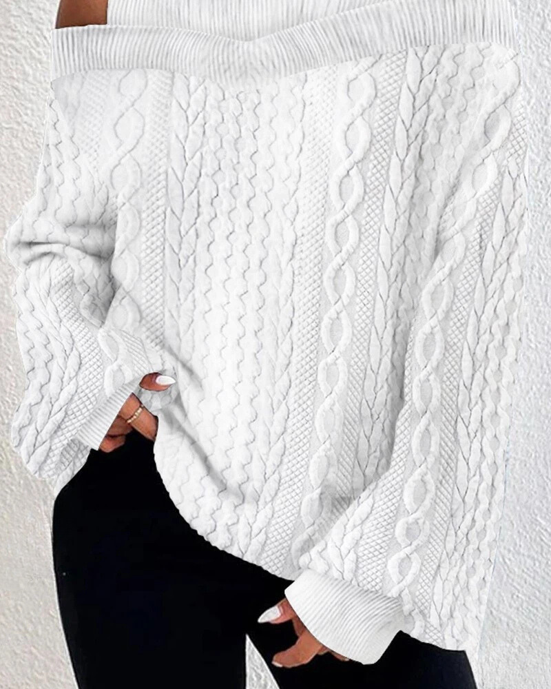 ELEGANT COLD - Verfijnde Casual Pullover met Cold Shoulder en Vlechtpatroon