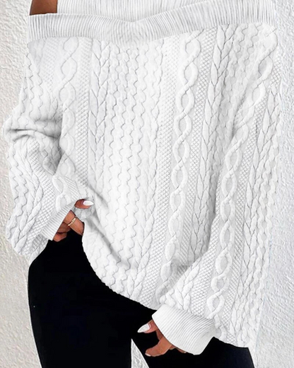 ELEGANT COLD - Verfijnde Casual Pullover met Cold Shoulder en Vlechtpatroon