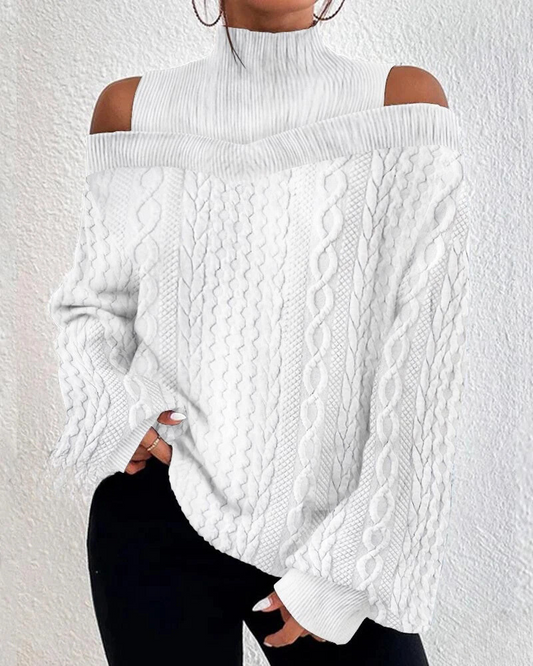 ELEGANT COLD - Verfijnde Casual Pullover met Cold Shoulder en Vlechtpatroon