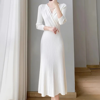 EVIE - Elegante geribde wikkel midi-jurk