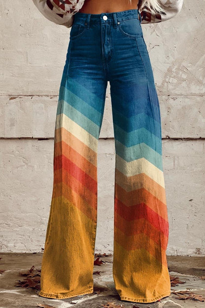 Dames wide-leg broek met hoge taille en grafische print – MARISE FLOW - Glamorix