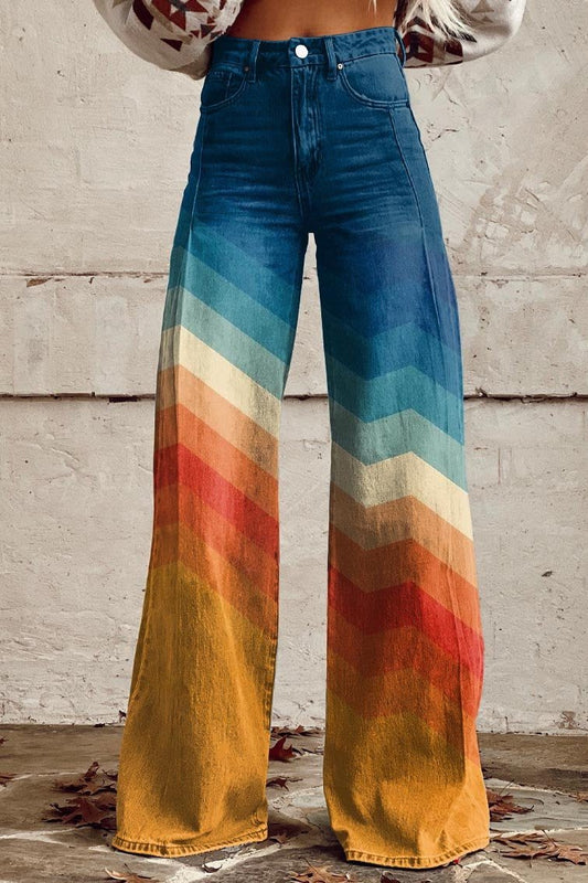 Dames wide-leg broek met hoge taille en grafische print – MARISE FLOW - Glamorix