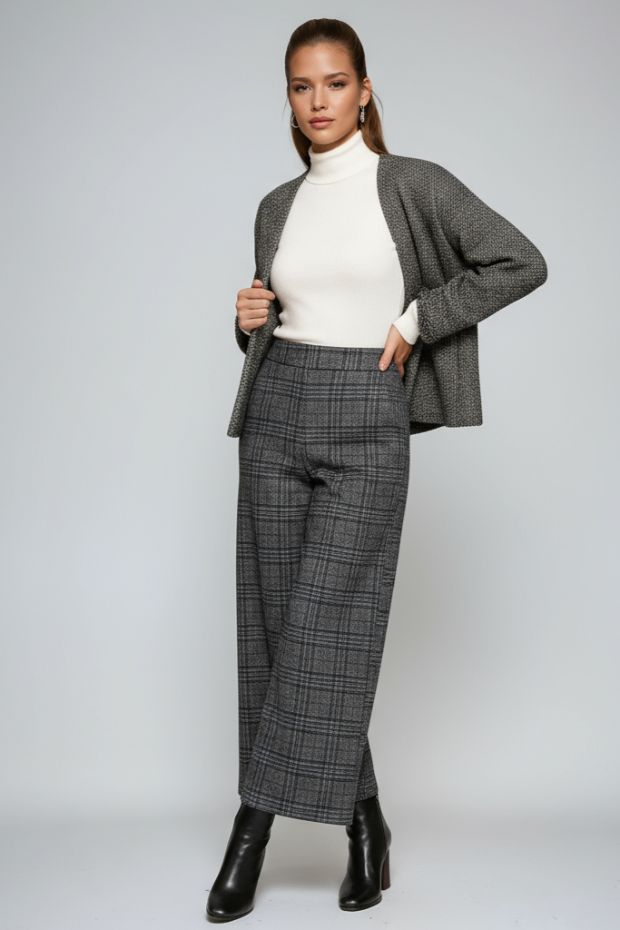 CHARLIE – Dames pantalon met ruitpatroon, hoge taille en wijde pijpen - Glamorix